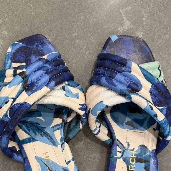 Tory Burch Blue and White Knotted Floral Slide Sandals - Picture 6 of 7